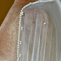 Mariage des mariées du commerce extérieur européen et américain perlé monocouche voile moyen-long robe de mariée voile décoratif perlé