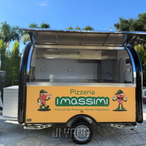 小型移動式フードトラック 黒色ステンレス製 業務用ケータリング ミニスナックカート アイスクリーム ピザ コーヒー ファーストフード 2輪 - Product Image 3