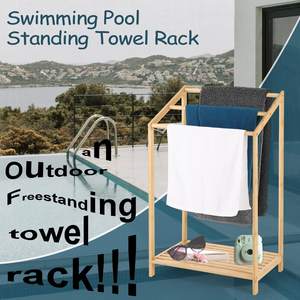 Portasciugamani in bambù per lavanderia <span class=keywords><strong>porta</strong></span>-coperte a 3 livelli <span class=keywords><strong>porta</strong></span>-coperte per bagno in piedi - Product Image 5