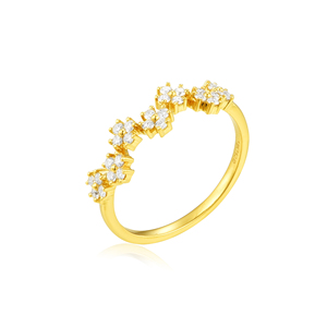 Anillo de Diamantes Cultivados en Laboratorio de Oro Sólido de 14K para Mujer, Corte Brillante Redondo, Mini Clúster, Bonito y Romántico para Uso Diario - Product Image 1
