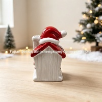 Décoration de Noël créative en céramique en forme de maison, avec lumière LED, thème Père Noël et bonhomme de neige, style américain, pour scènes festives transfrontalières