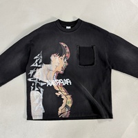 T-shirt à manches longues avec logo personnalisé, impression sérigraphique de haute qualité, poche effet vieilli, ODM/OEM, streetwear vintage pour homme