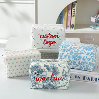 Sac de maquillage en velours côtelé à imprimé floral personnalisé WAALUU, trousse de toilette de voyage, sac de rangement pour accessoires de filles, sac cosmétique pour un usage quotidien
