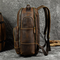 Sac à dos de 18 pouces en cuir Crazy Horse véritable avec LOGO personnalisé pour ordinateur portable style vintage étanche pour hommes d'affaires avec fermeture à glissière