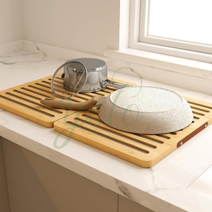 Vaisselle en pierre de diatomite de bambou ustensiles de fruits plat tapis d'égouttage à séchage rapide avec plateau de terre absorbant l'eau pour comptoir de cuisine - Product Image 5