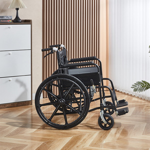 Fauteuil roulant manuel Aitelun 90x86x25cm noir en acier carbone pliable avec siège toilette pour personnes âgées et handicapées, aide à la mobilité - Product Image 1