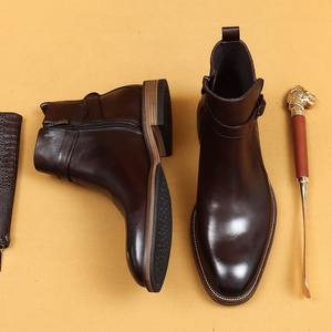 Botas Chelsea para Hombre, Parte Superior de Cuero Genuino, Transpirables, Antideslizantes, Ligeras, con Cordones, Formales de Negocios, Botas Cortas - Product Image 3