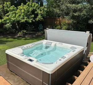 Jacuzzi Inflable para 6 Personas, Bañera de Hidromasaje Exterior de Madera con Escalón, Burbujas de Aire, Bañeras Sexys con Hidromasaje - Product Image 1