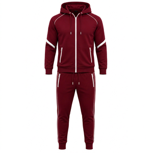 Conjunto deportivo de 2 piezas para hombre, sudadera con cuello y diseño de rayas personalizadas, en algodón/poliéster, cómodo y de corte ajustado. - Product Image 1