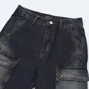 OEM Unisex Side Pocket Jeans Washed Vintage Baggy Multi Pocket Jeans For Men