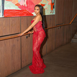 FloralCharm Nuovo Abito Lungo Invernale da Donna <span class=keywords><strong>Senza</strong></span> <span class=keywords><strong>Spalline</strong></span> con Pizzo Trasparente Sexy - Product Image 3