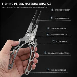Multifunctional Fishing Accessories Fishing Line Cutter 6061 Aluminium Fishing Pliers Saltwater With Sheath Lanyard