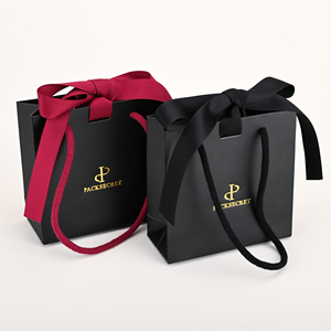Bolsas de Regalo de Papel para Joyería, Blancas, de Lujo, con Logotipo Personalizado, con Asas y Cinta Rosa - Product Image 1