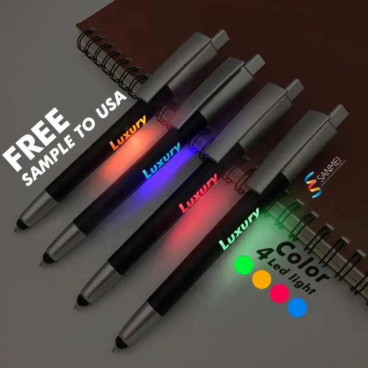 Reklam 3 in 1 akıllı Stylus promosyon parlak Led özel top tükenmez kalem