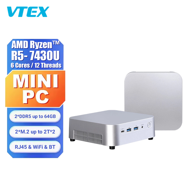 R5-7430U R7-7480HS Options Win11 Triple 4K 60Hz Display WIFI6 BT 5.2 Dual DDR5 RAM Dual M.2 SSD Office Business Mini Compute