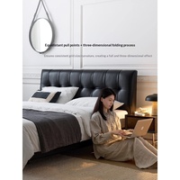 Lit en cuir avec cadre en bois massif, style minimaliste et luxueux, lit double de 18 m, chambre principale, lit haut de gamme de style italien