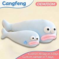 Peluche personnalisée en velours doux bleu, jouet animal marin en forme de poisson-boule avec lèvres roses et grands yeux, cadeau pour enfants, collection en gros