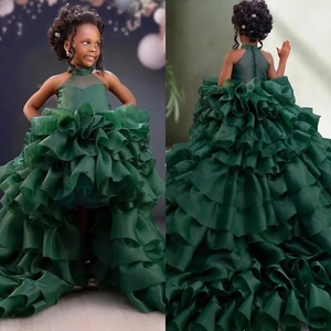 Abito lungo verde per <span class=keywords><strong>bambina</strong></span>, a strati in tulle, con collo alto, per feste di <span class=keywords><strong>compleanno</strong></span>, damigelle d'onore, matrimoni, personalizzabile, per servizi fotografici - Product Image 2