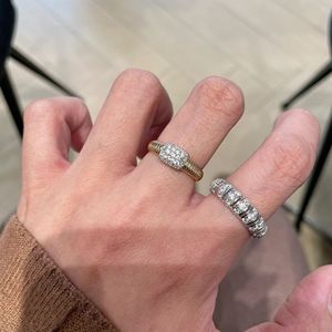 Anillo de Diamantes Estilo Francés Antiguo, Chapado en Plata Pura S925 con Oro de 18K, Anillo con Incrustaciones de Estilo Hip Hop a la Moda - Product Image 4