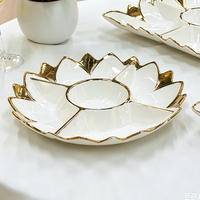 Assiette en céramique de luxe en forme de fleur, compartimentée, ronde, en porcelaine blanche, pour mariage, écologique, pour servir des fruits, des en-cas, vaisselle de table