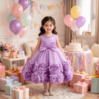 Robe en Tulle pour Enfants, Col Perlé, Nœud à la Taille, Robe de Cérémonie, Tenue de Fête d'Anniversaire pour Bébé Fille, Robe de Princesse pour Mariage ou Demoiselle d'honneur