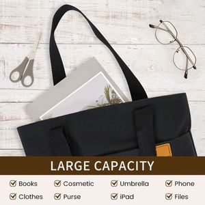 Bolso de Mano Minimalista de Lona de Color Sólido, Mediano/Extra Grande, con Correa para el Hombro, Bolsillo Frontal con Logotipo, para Oficina, Viajes Diarios, Compras, Aire Libre - Product Image 5
