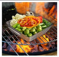 Panier de cuisson et de grillade portable en acier inoxydable argenté moderne pour fruits et légumes, idéal pour l'extérieur - Offre Spéciale