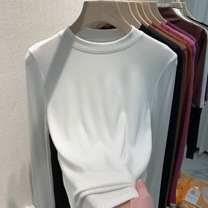 Top de medio cuello alto con patrón sólido informal elegante para mujer, nueva camisa Base de punto grueso para otoño e invierno, manga larga teñida lisa - Product Image 3