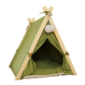 2023 <span class=keywords><strong>cama</strong></span> plegable de lino y madera de algodón para perros y gatos, casa <span class=keywords><strong>Tipi</strong></span>, <span class=keywords><strong>cama</strong></span> para mascotas con dosel extraíble, tienda de sombra - Product Image 5