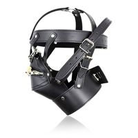 HM Sex Toys Couvre-chef en cuir Verrouillage Bouche Masque Bondage BDSM Jeu Capuche en cuir Masque pour hommes