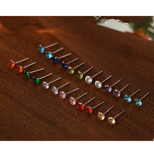 Vente en gros S999 argent 12 zodiaque pierre de naissance clous d'oreille femme soin des oreilles rond coloré zircon cubique coupe CZ boucles d'oreilles - Product Image 1