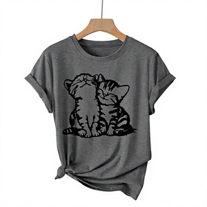 Wholesale Mens Gray Short Sleeve <b>T</b>-<b>Shirt</b> With Cartoon <b>Cats</b> Print Blank 100% Cotton Tshirt Printing High Quality Cotton Jersey - Product Image 1