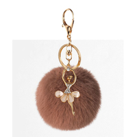 Porte-clé en fourrure de lapin et renard, boule commémorative, peluche duveteuse, Fuzz, porte-clés en argent Pom en forme de boule, personnalisé