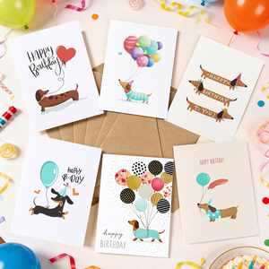 Biglietti d'Auguri di <span class=keywords><strong>Compleanno</strong></span> con Simpatici Bassotti, Confezione da 12, Biglietti Cartoon per Bambini, Amici e Famiglia - Product Image 1