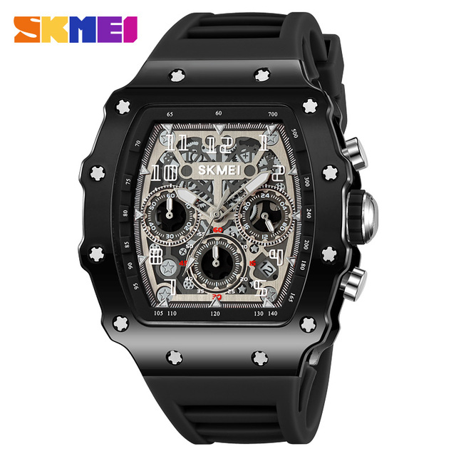 Hot Selling Skmei Luxury Brand Watch Six Hands Sport Style Quartz Wristwatch for Men 44mm Square 5ATM Waterproof Fashionable