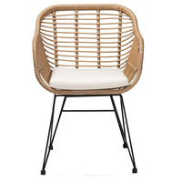 Chaise de salle à manger en rotin PE tressé à la main pour l'extérieur, avec pieds en métal et coussin, chaise de jardin en rotin pour café, patio, extérieur