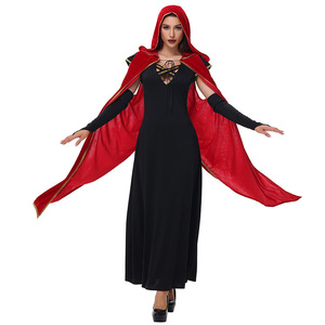 Disfraz de Vampiresa Yi Xiaoyi para Mujer Adulta, Vestido Largo Negro y Rojo con Capa, Atuendo Gótico para Halloween - Product Image 5