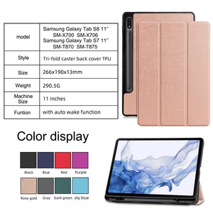 Housse de protection fine en cuir PU à trois volets pour tablette <span class=keywords><strong>Samsung</strong></span> <span class=keywords><strong>Galaxy</strong></span> <span class=keywords><strong>Tab</strong></span> S8 11 pouces avec emplacement pour stylet pour une visualisation portable - Product Image 6