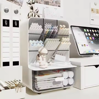 Caja de almacenamiento de cosméticos, cajón de inserción inclinado, portalápices, organizador de escritorio, brocha de maquillaje, organizador de escritorio a prueba de polvo