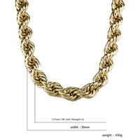 Nouveau Collier Chaîne Corde XXL Plaqué Or 14K 30mm – Bijoux Hip Hop Tendance