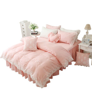 Bộ Đồ Giường 3 Mảnh Xếp Nếp Màu Hồng Sang Trọng Cỡ King Bộ Đồ Giường Ren Giá Rẻ - Product Image 1