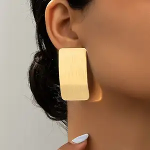 Exaggerated Big Metal square geometry Stud Earrings for Women Trend 2024 Gold Color Pierced Earring Jewelry