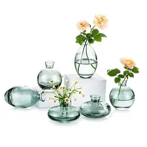 家居装饰短款简约彩色现代小花花瓶复古可爱小玻璃芽花瓶餐桌婚礼