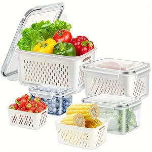 Juego de 3 Recipientes para Guardar Frutas en el Refrigerador, Recipientes para Productos Frescos con Colador Extraíble, Tazón para Lavar Frutas con Escurridor - Product Image 3