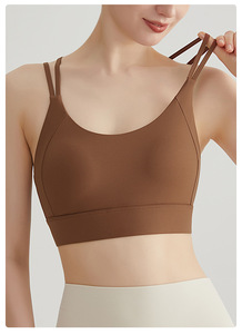 Wholesale Women Dual Thin Strap Crisscross <b>Back</b> Hook Closure Sports <b>Bra</b> Padded <b>Low</b> Support Yoga Crop Top Gym Fitness <b>Bra</b> - Product Image 3