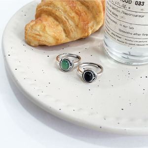 S925 Sterling Silver Oval Agate Open <b>Ring</b> Black And Green Gemstone Bezel Setting Geometric Design Everyday Wear Jewelry - Product Image 4