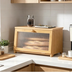 Bread Box <b>Corner</b> <b>Storage</b> Wooden for Kitchen Countertop Large Capacity - Product Image 2