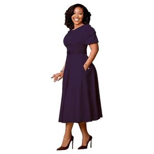 Vestido Maxi de Manga Corta con Cuello Redondo y Cintura Natural, Estilo Africano, Ecológico, Teñido Liso, para Mujer - Product Image 4