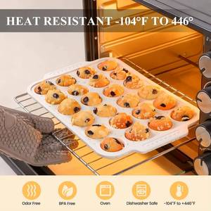 MUYULINS - Molde para hornear mini pasteles y muffins de silicona con marco metálico reforzado, antiadherente, sin BPA, color beige, 24 cavidades, certificado LFGB - Product Image 3