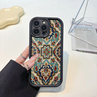 Coque antichoc en TPU motif carreaux persans vintage pour iPhone 17 Pro Max/16/15/13/11/12/14, style Ins, peinture douce personnalisée par pulvérisation